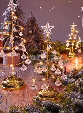 圣诞节装饰品水晶玻璃圣诞树发光桌面摆件道具LED小夜灯礼品礼物