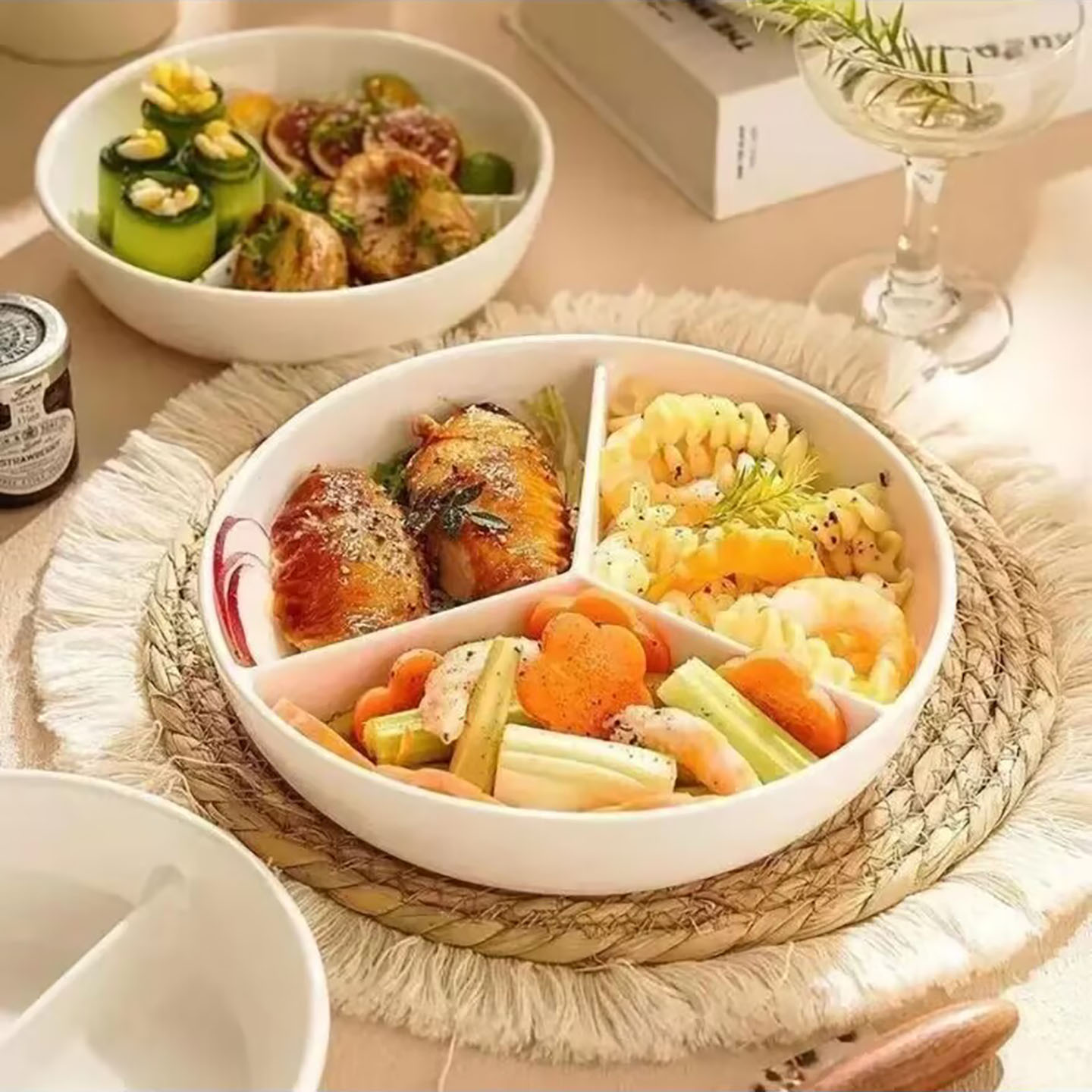 叁贰叁日本三分格陶瓷盘食品级加深加厚餐盘耐高温微波炉可用蒸a1