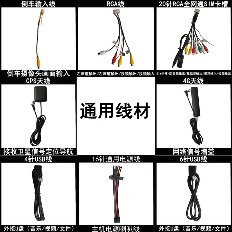 倒车线视频线USB线GPS天线4G卡槽