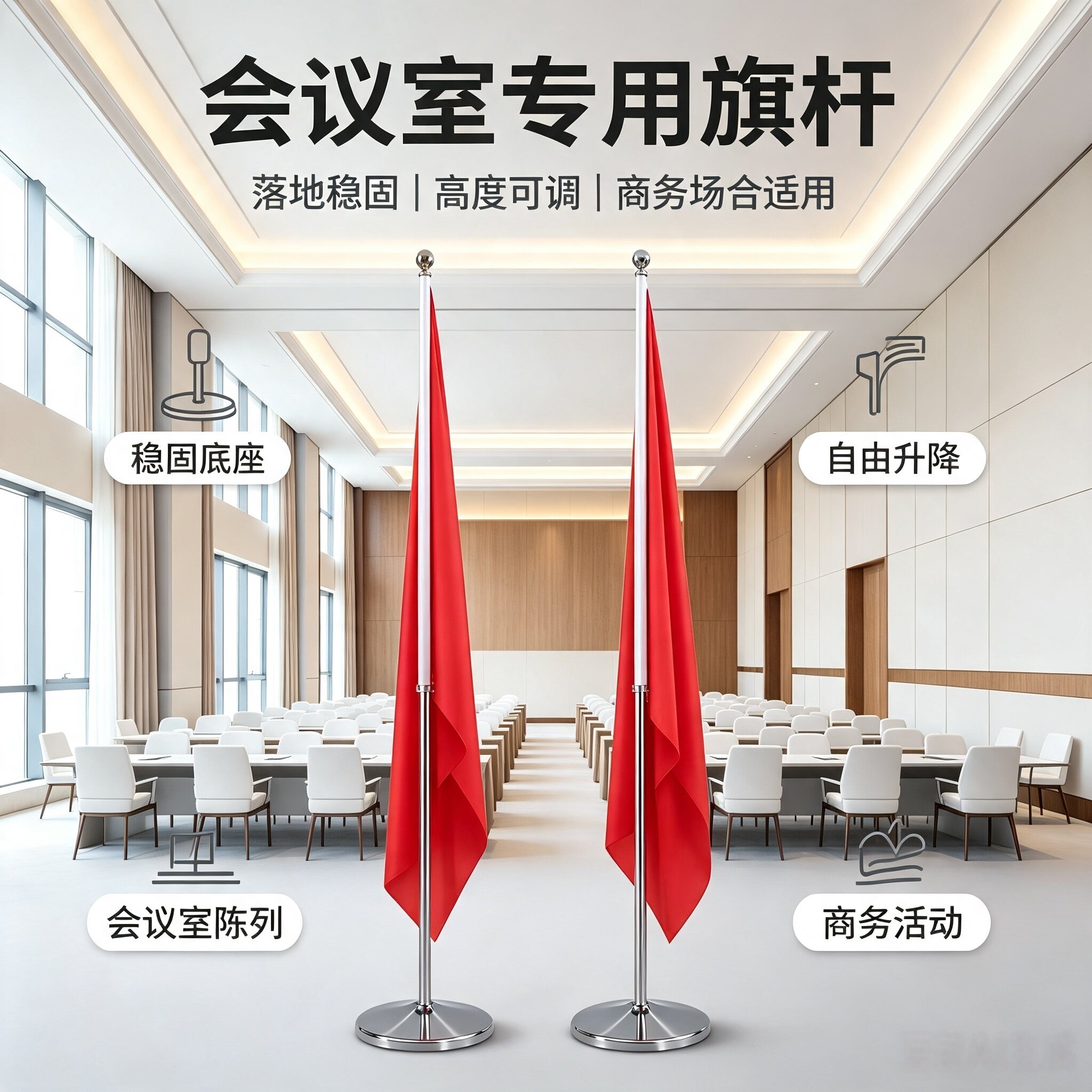 室内落地旗杆不锈钢五星红旗支架