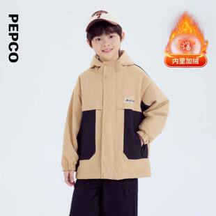 小猪班纳童装新款冬装新款儿童带帽外套中大童男童风衣男孩加绒潮