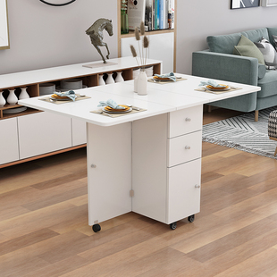 折叠餐桌家用小户型可移动带轮长方形多功能4人6人简易吃饭小桌子