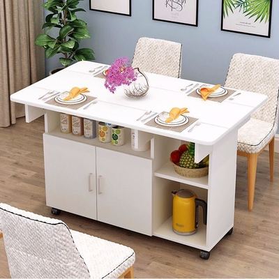 北欧伸缩折叠餐桌长方形现代简约家用小户型吃饭桌子4/6人餐边柜