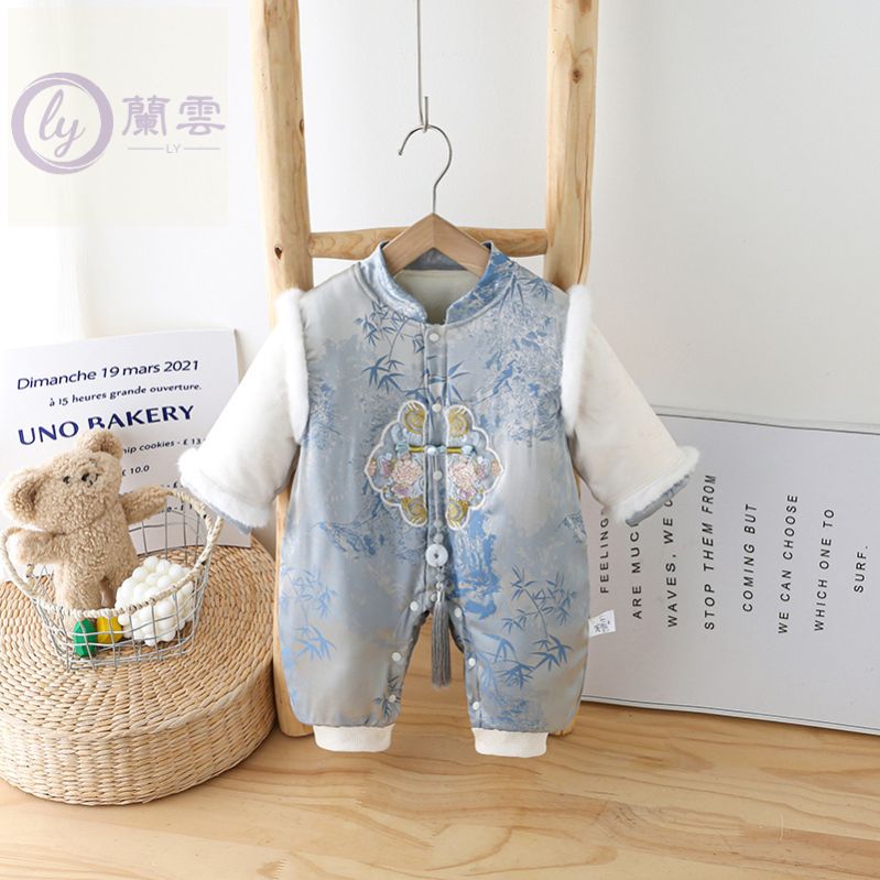 婴儿衣服冬款加绒夹棉国风连体衣