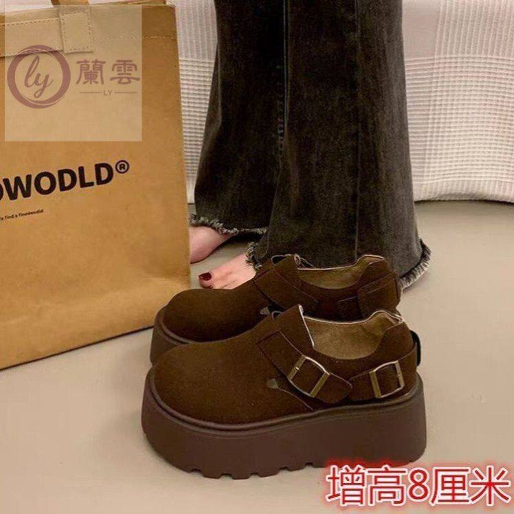 爆款厚底勃肯女2025春季女鞋乐福鞋增高8cm松糕一脚蹬复古勃肯鞋