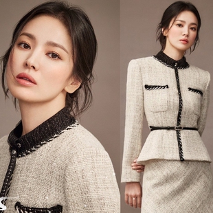 欧洲宋慧乔同款小香风套装女2024新款名媛高级感西装半身裙两件套