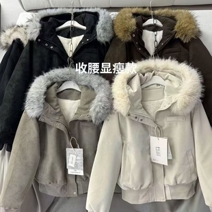 冬季美式复古收腰皮夹克外套女宽松休闲百搭网红棉衣棉袄休闲风