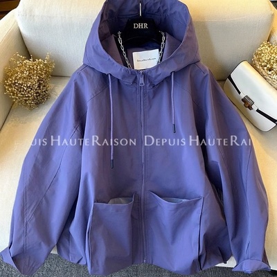 新款小个子休闲连帽花苞风衣外套女短款上衣2025秋装春秋季韩版