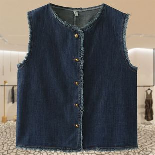 女装 胖妹妹中式 春装 牛仔外套马甲坎肩胖mm显瘦遮肉款 马夹 无袖 大码