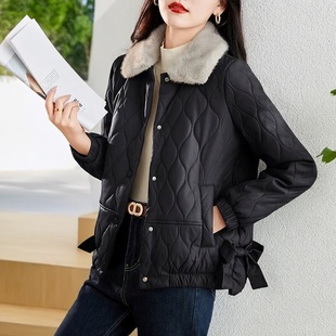 不裂皮免洗羽绒棉服女短款皮衣秋冬新款百搭加厚外套时尚减龄宽松