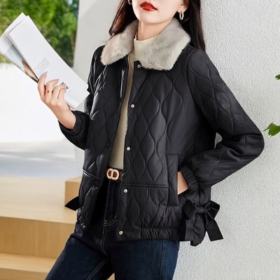 不裂皮免洗羽绒棉服女短款皮衣秋冬新款百搭加厚外套时尚减龄宽松