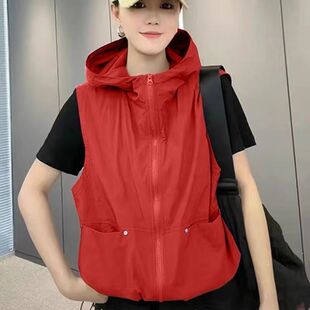 【带透气网】春夏新款马甲复古风连帽运动休闲无袖女极简上衣坎肩