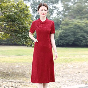 婚庆妈妈夏装旗袍中年女装结婚礼服中老年婆婆参加婚宴连衣裙