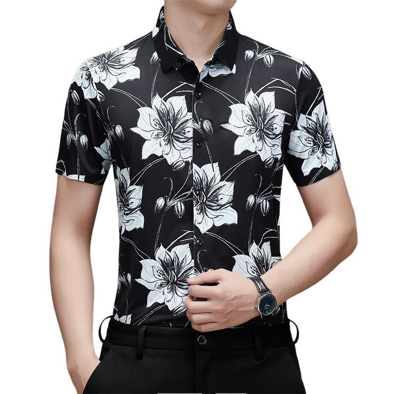 2025短袖透气衬衫男夏季韩版潮流青年气半袖花衬衣男时尚休闲寸衫