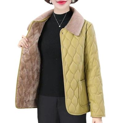 妈妈装皮衣免洗外套女士秋冬加绒加厚夹克中老年冬季保暖短款棉衣