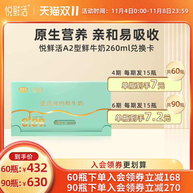 悦鲜活A2型鲜牛奶奶卡260ml*60/90瓶*1张 分4期发 亲和易吸收怎么看?