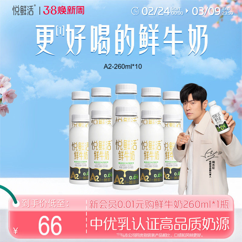 悦鲜活A2型鲜牛奶10瓶组合，券后66元
