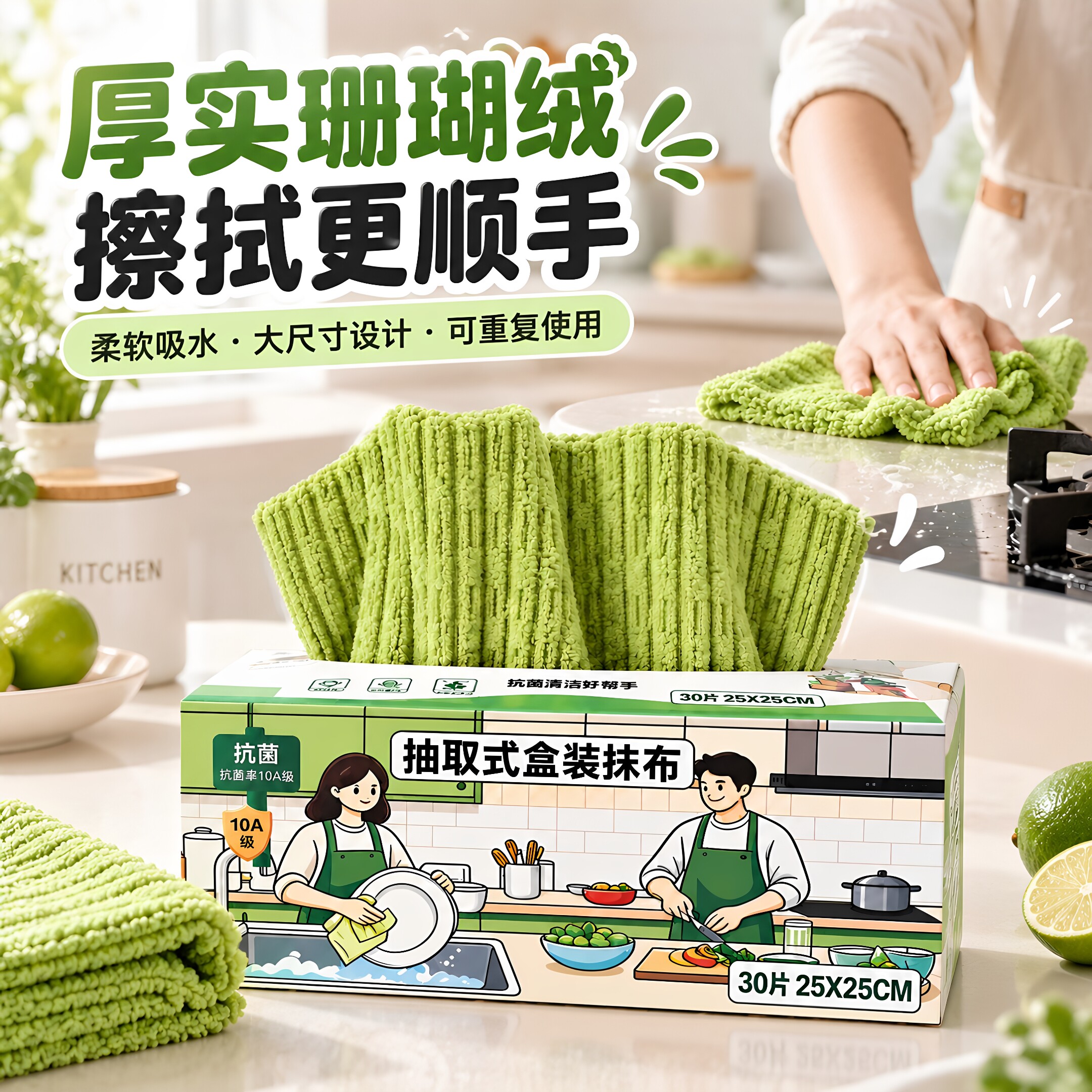 10A抗菌竹节绒抹布吸水不掉毛