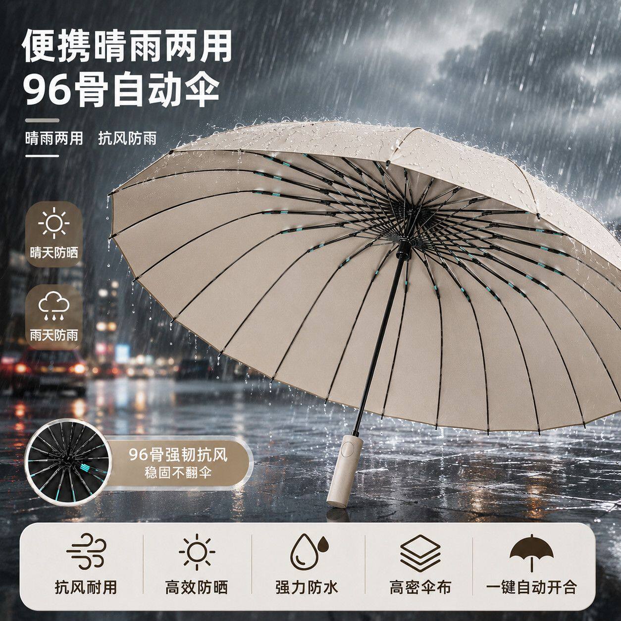 12骨全自动抗风防晒晴雨伞
