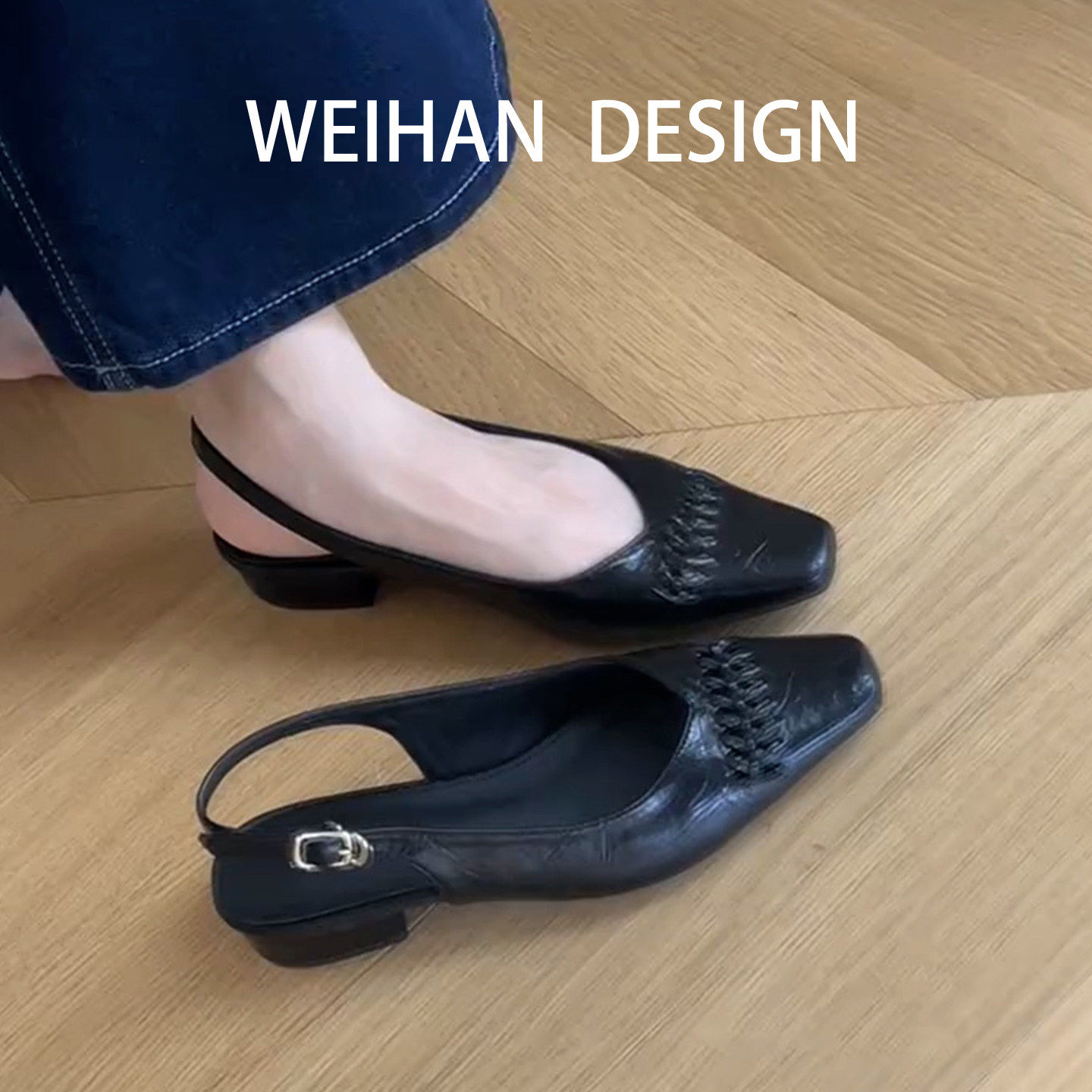 羊皮版！粗跟法式浅口包头凉鞋女方头透气不累脚配裙子玛丽珍单鞋