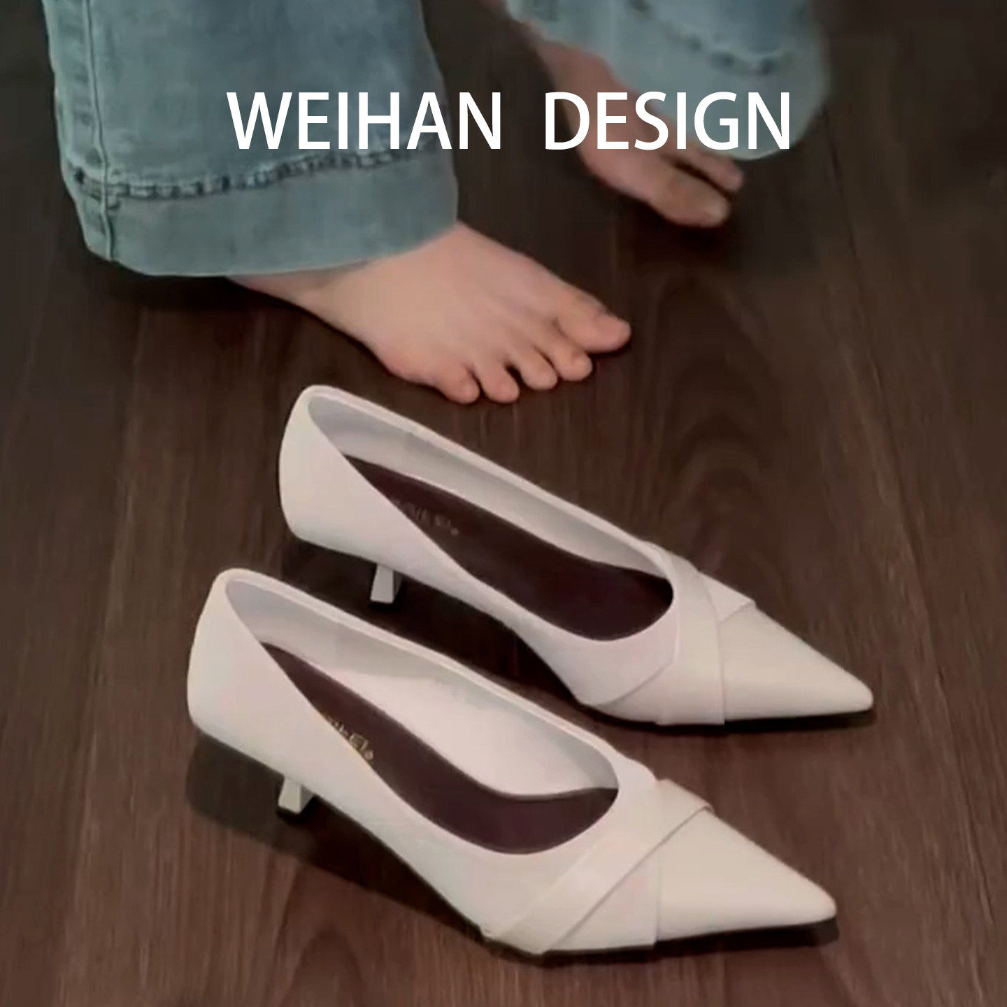 羊皮版！小猫跟极简尖头高跟鞋法式温柔浅口细跟单鞋御姐风工作鞋