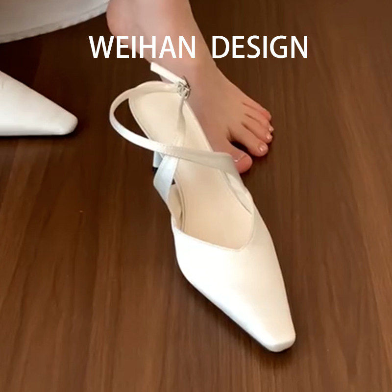 羊皮版！法式气质细跟高跟鞋女高级感交叉带尖头凉鞋不累脚伴娘鞋