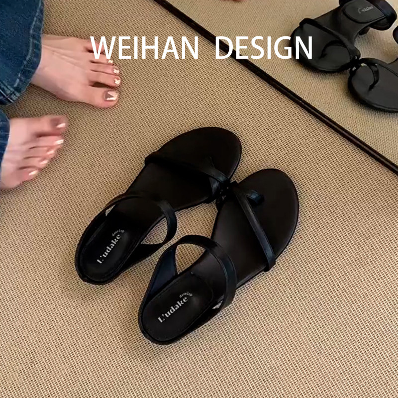 羊皮版!黑色复古风套趾