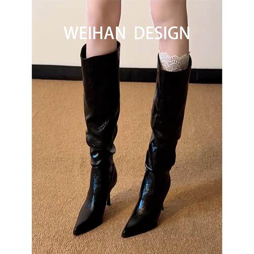 羊皮版！辣妹风黑色褶皱