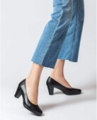 WONDERS西班牙原产进口牛皮纯色粗跟高跟通勤简洁百搭尖头女单鞋