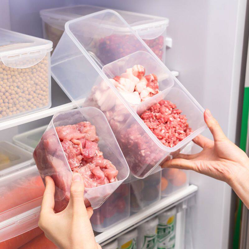 冰箱肉类保鲜盒长方形食品级冷冻分装盒冻肉分格盒子储藏备菜盒