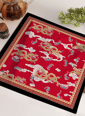 国潮龙年多功能茶具小电器防尘盖布方形柔软短毛绒茶台遮灰罩定制