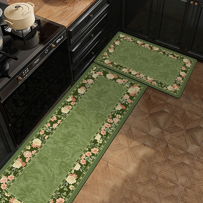 厨房防滑吸油吸水硅藻泥脚垫轻奢复古绿色床边毯耐脏入户门地垫