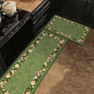 厨房防滑吸油吸水硅藻泥脚垫轻奢复古绿色床边毯耐脏入户门地垫