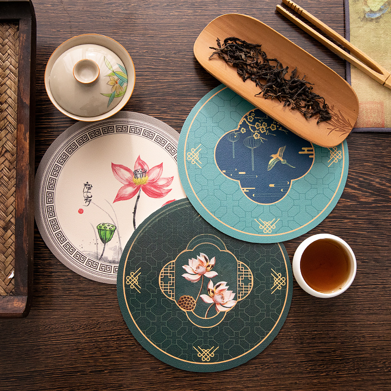 【四个装】中式禅意餐桌隔热垫圆形小桌垫免洗防水防油茶几茶台垫