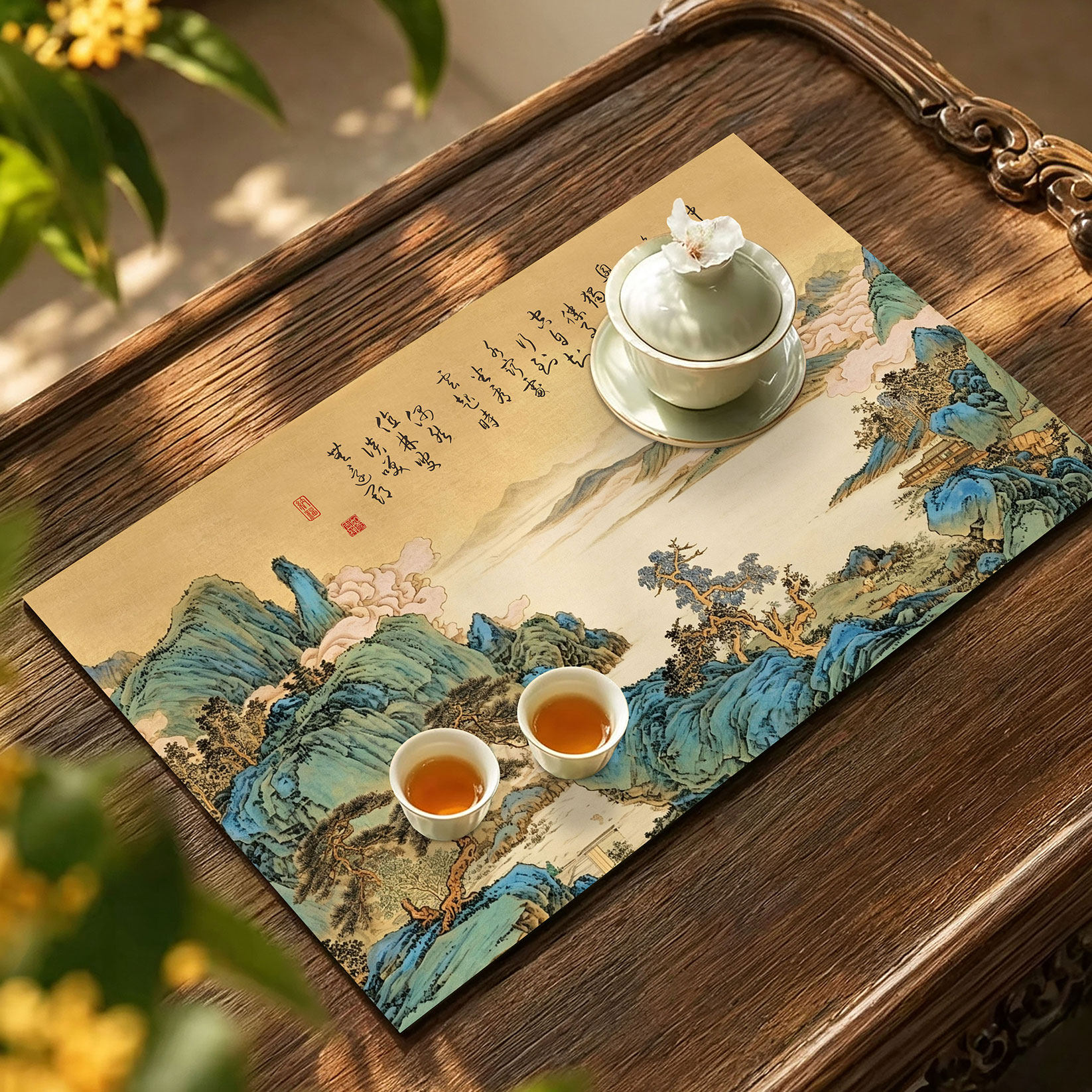 新中式禅意山水吸水茶垫