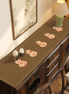 橙色回忆中式葫芦鞋柜皮革垫免洗耐脏耐磨餐边柜中国红氛围盖布