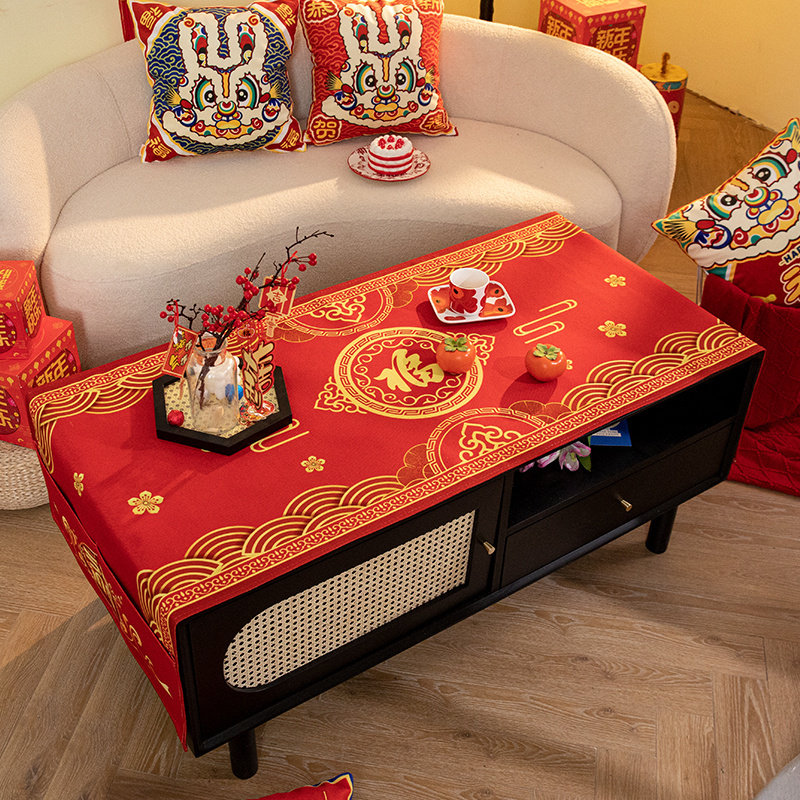 客厅防尘防烫茶几布中式新年红色桌布长方形盖布盖巾定制电视柜布,居家布艺,桌布,淘宝优惠券,粉丝福利购,淘宝优惠卷
