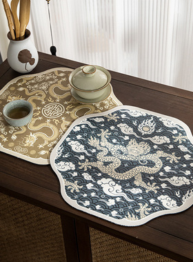 新款龙图腾异形茶席科技皮硅藻泥吸水速干茶杯垫多功能台面沥水垫