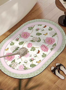 浴室门口防滑吸水硅藻泥脚垫高颜值田园风地毯门垫椭圆形入户门垫