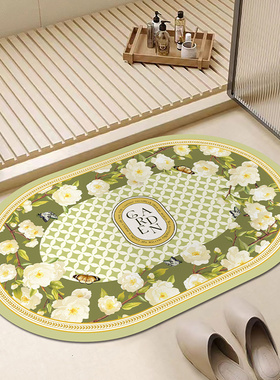 浴室门口硅藻泥吸水脚垫防滑速干椭圆形地垫定制床边毯入户门垫子