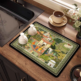 中古风餐垫硅藻泥吸水速干厨房台面沥水垫防烫隔热小桌垫杯垫盘垫