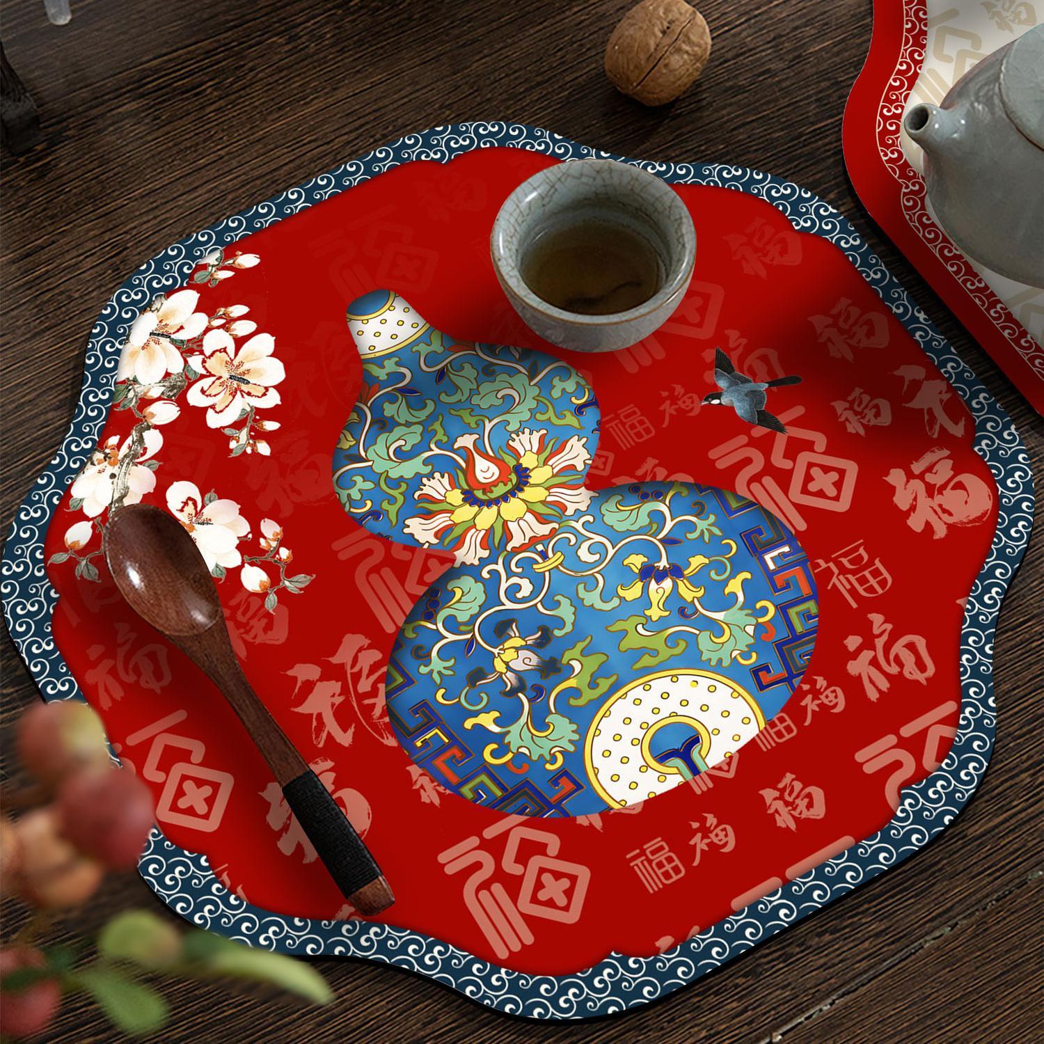 新年福禄茶桌吸水茶垫红色餐桌垫