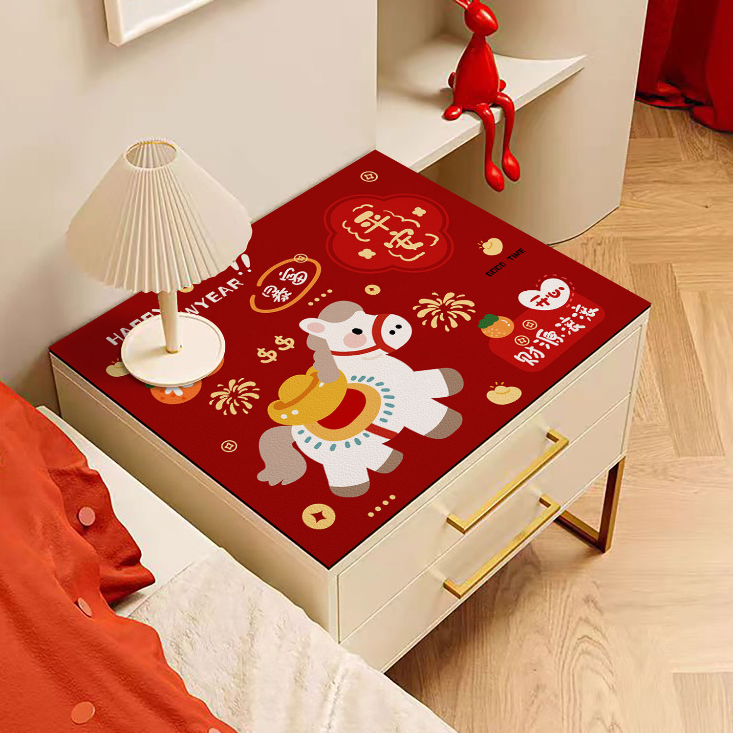 马年矩形可爱卡通小马红色祝福床头柜垫子冰箱顶盖垫梳妆台保护垫,居家布艺,床头柜盖布,淘宝优惠券,粉丝福利购,淘宝优惠卷