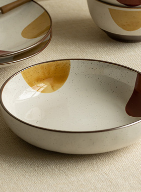 YE HOME 特色米饭碗日式手绘陶瓷套装家用深盘菜盘圆形盘子
