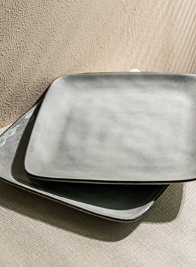 YE HOME 北欧简约陶瓷方形盘灰色餐具家用甜品盘水果盘高级感盘子