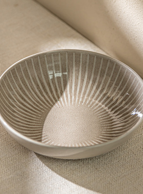 YE HOME 简约陶瓷碗汤碗条纹纹理家用餐具圆形深碗质感生活风餐具