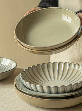 YE HOME【每款都好看】日式复古家用深盘陶瓷加厚菜盘早餐盘 微瑕