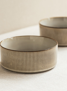 YE HOME 沙拉碗直身碗竖纹窑变陶瓷碗水果碗早餐碗家用餐具装菜碗