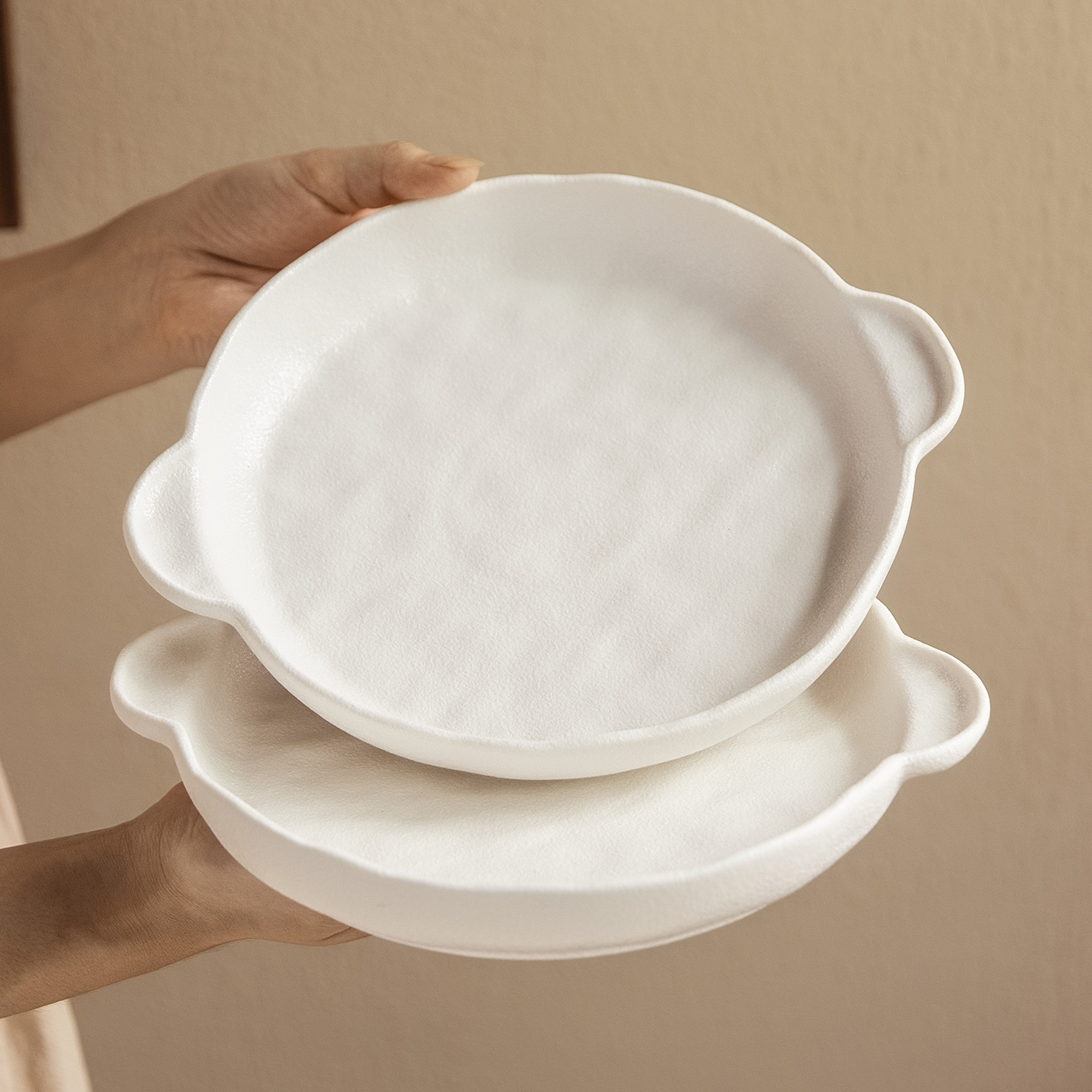 YEHOME纯色岩石纹陶瓷盘双耳盘