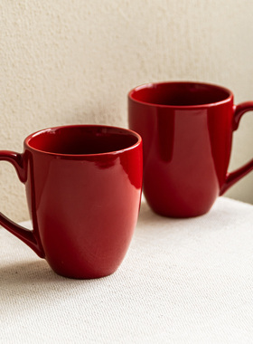 YE HOME 红色陶瓷杯马克杯大容量杯子家居喝水杯咖啡杯牛奶杯茶杯